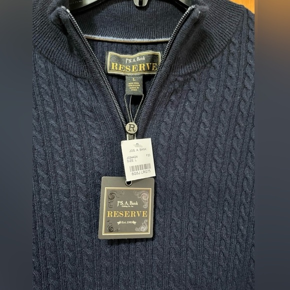 Jos A Bank Reserve 1/4 Zip Lobbg Sleeve Cable Knit Wool Blend Sweater Size L - Picture 5 of 8